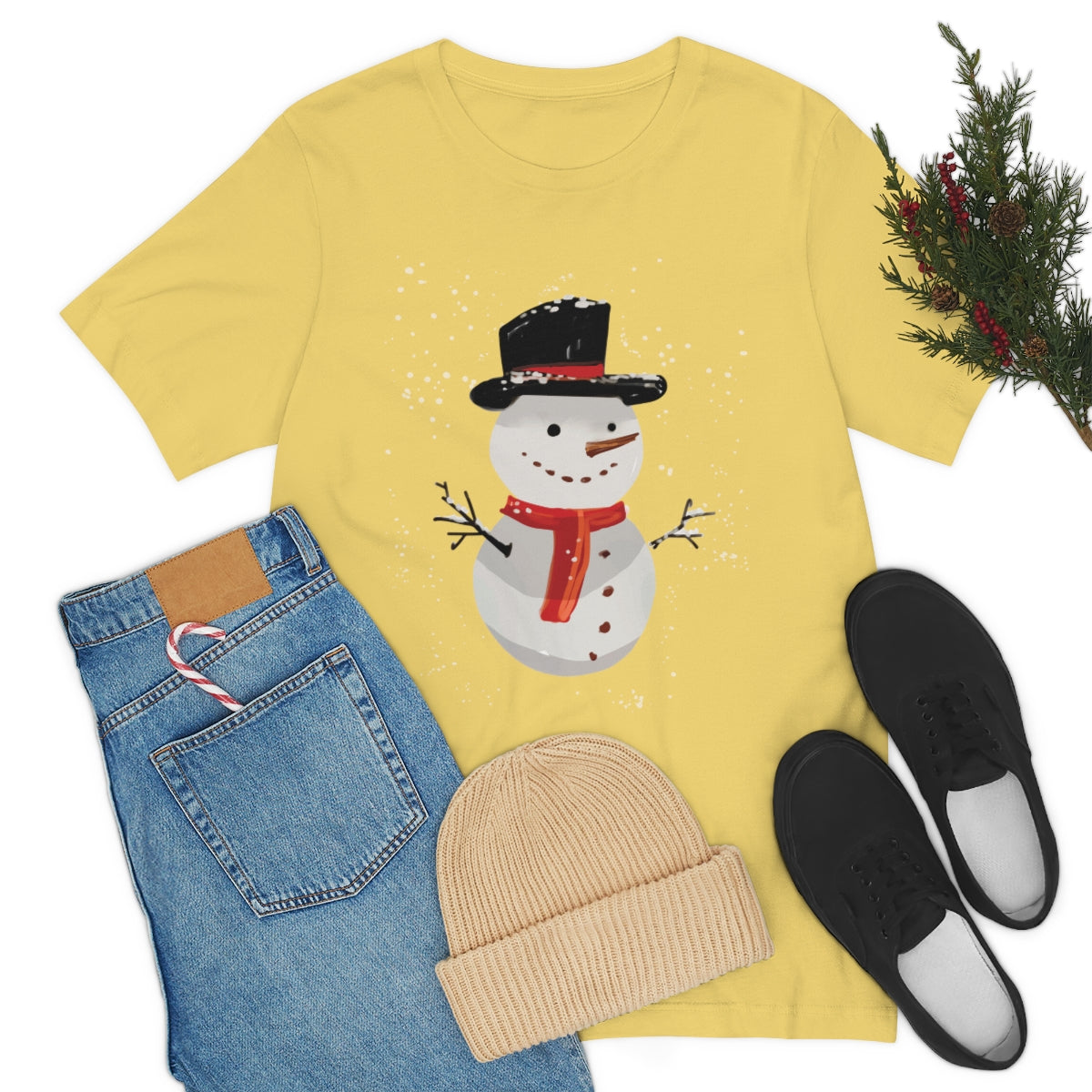 Snowman Winter Cartoon Christmas Unisex Jersey Short Sleeve T-Shirt Ichaku [Perfect Gifts Selection]