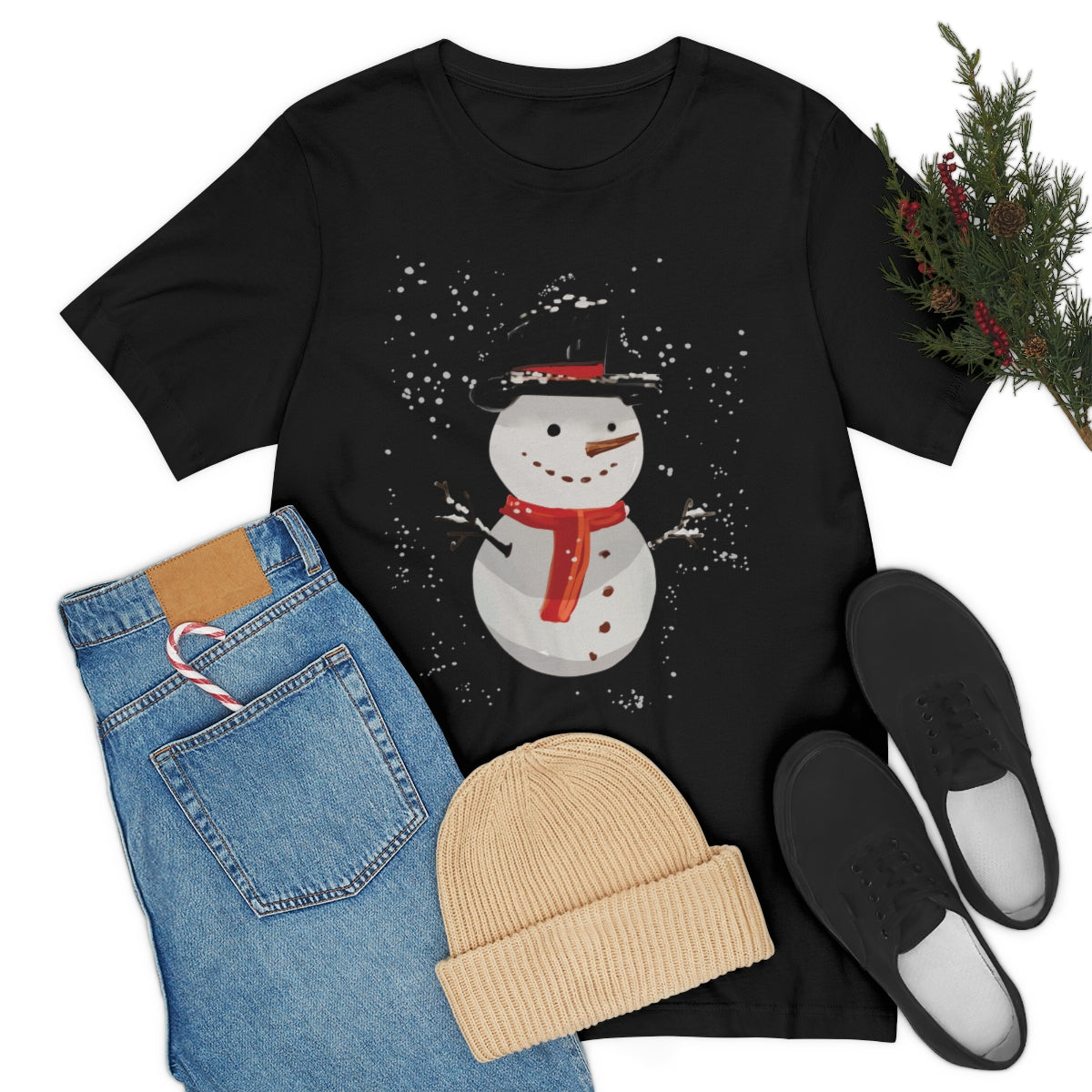 Snowman Winter Cartoon Christmas Unisex Jersey Short Sleeve T-Shirt Ichaku [Perfect Gifts Selection]