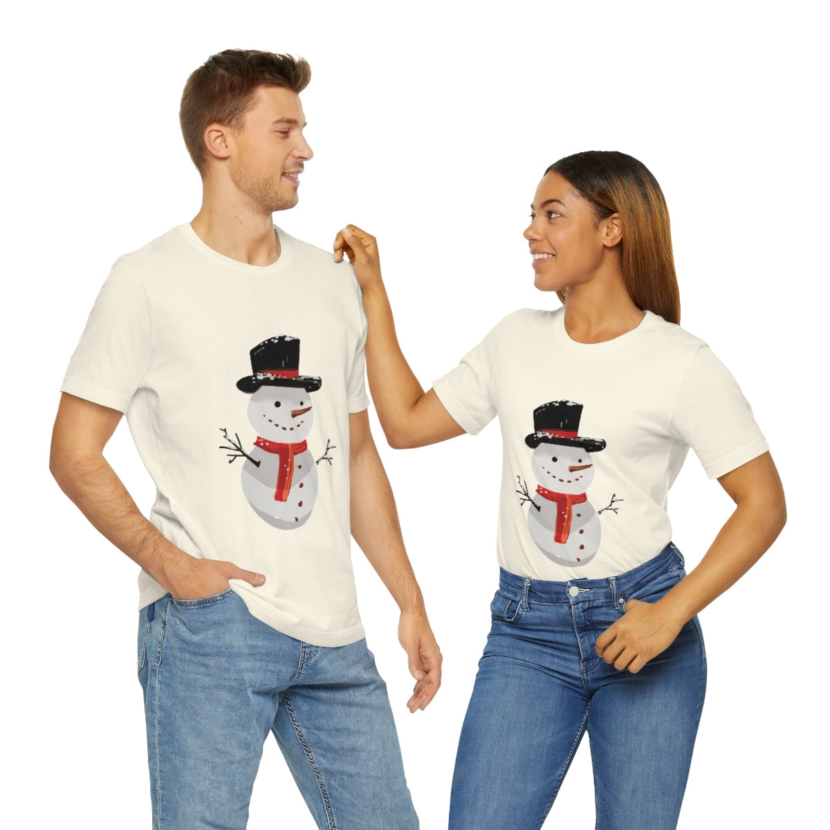 Snowman Winter Cartoon Christmas Unisex Jersey Short Sleeve T-Shirt Ichaku [Perfect Gifts Selection]