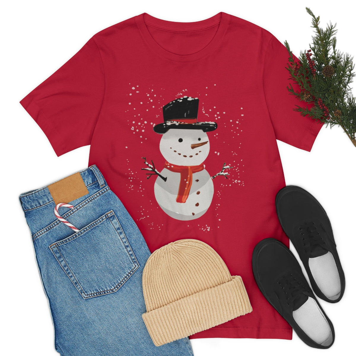 Snowman Winter Cartoon Christmas Unisex Jersey Short Sleeve T-Shirt Ichaku [Perfect Gifts Selection]