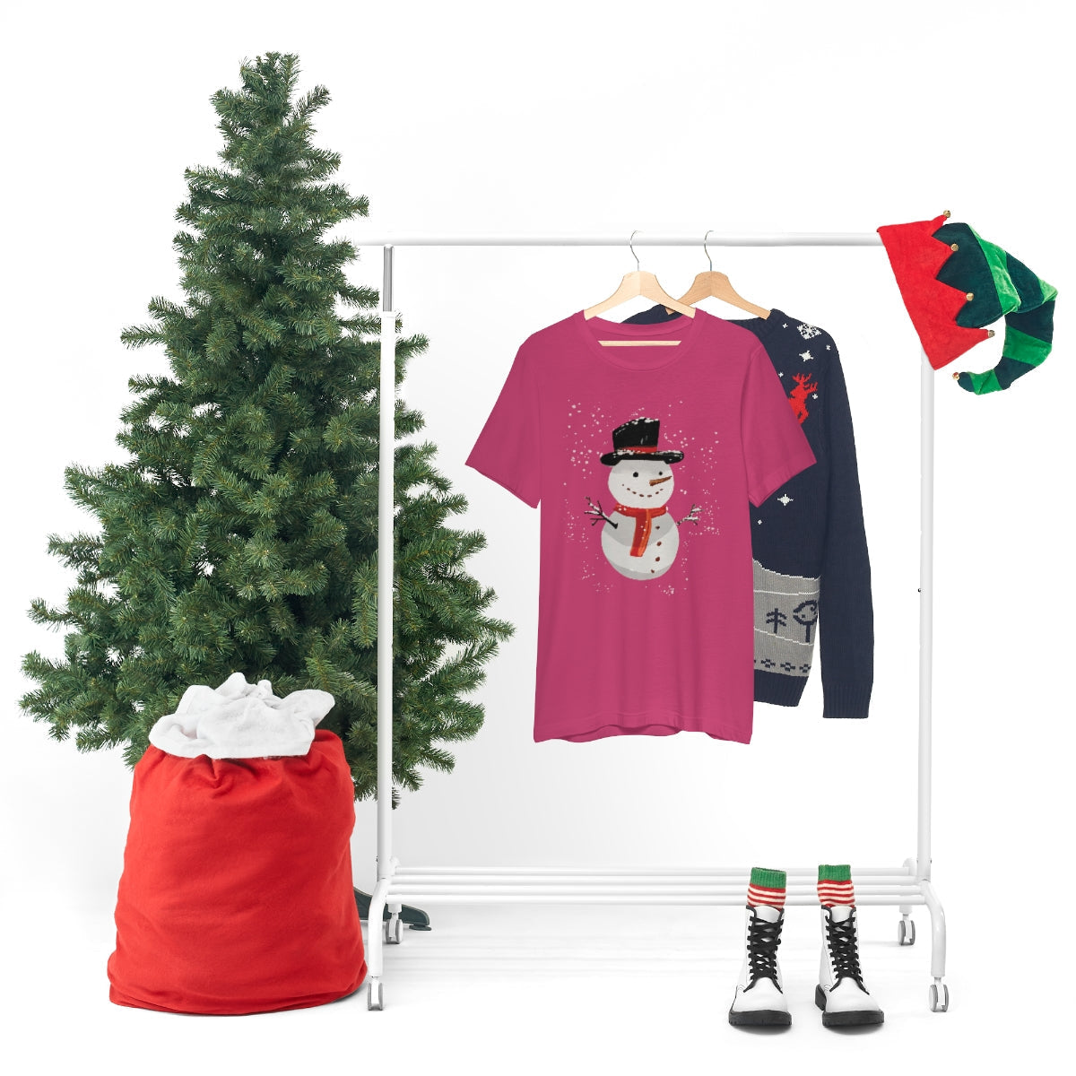 Snowman Winter Cartoon Christmas Unisex Jersey Short Sleeve T-Shirt Ichaku [Perfect Gifts Selection]