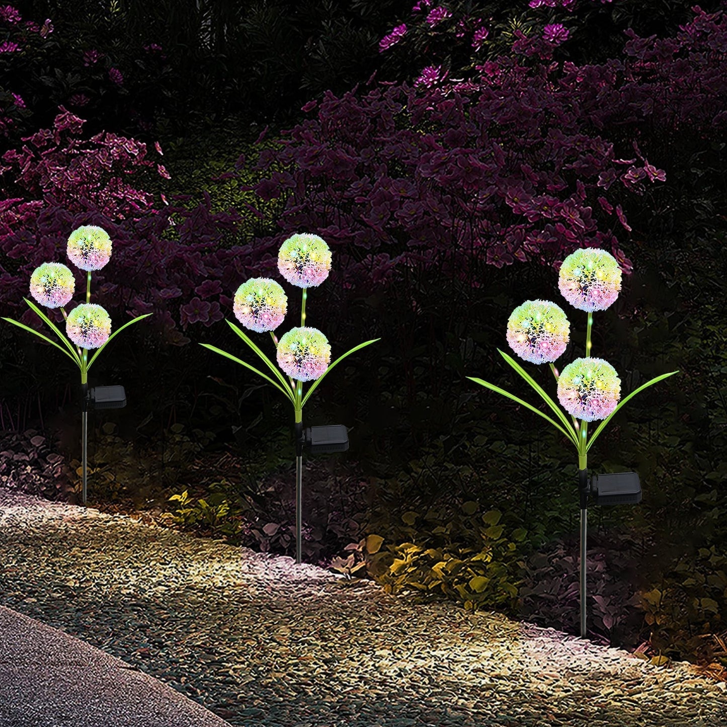 Solar Lights Outdoor Decorative 3 Heads Solar Dandelion Garden Lights Ichaku [Perfect Gifts Selection]