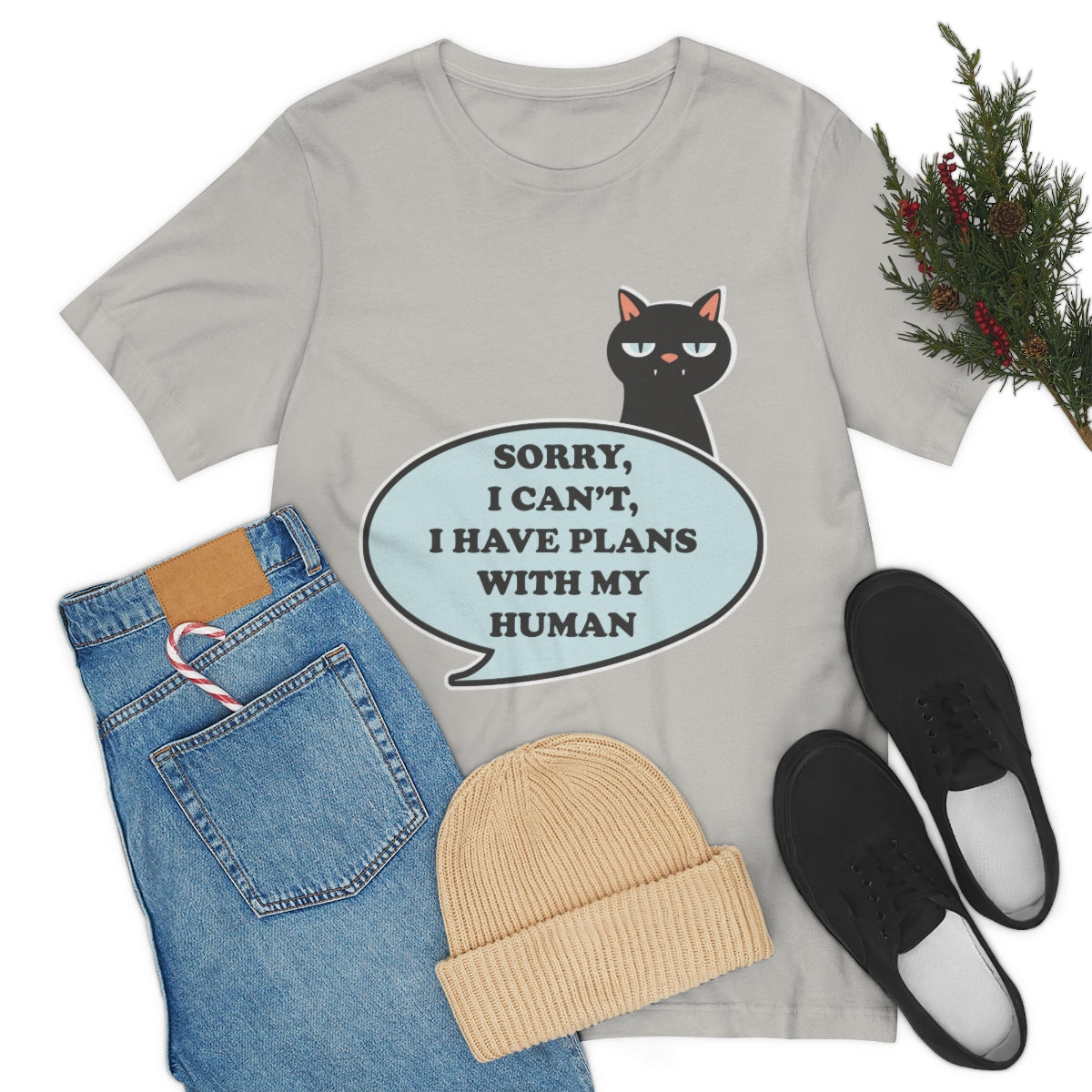 Sorry, I Can`T, I Have Plans With My Cat Funny Slogan For Cat Lovers Unisex Jersey Short Sleeve T-Shirt Ichaku [Perfect Gifts Selection]