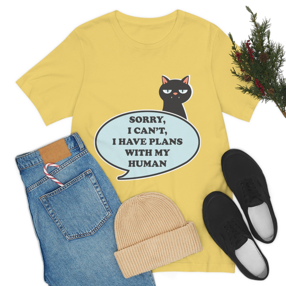 Sorry, I Can`T, I Have Plans With My Cat Funny Slogan For Cat Lovers Unisex Jersey Short Sleeve T-Shirt Ichaku [Perfect Gifts Selection]