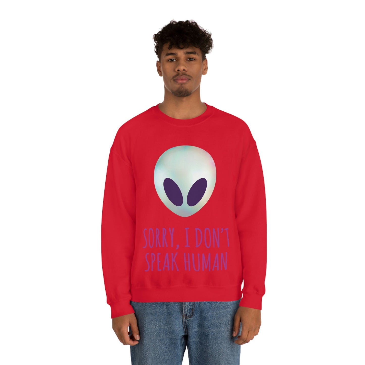 Sorry I Don` Speak Human Funny Aliens UFO Unisex Heavy Blend™ Crewneck Sweatshirt Ichaku [Perfect Gifts Selection]