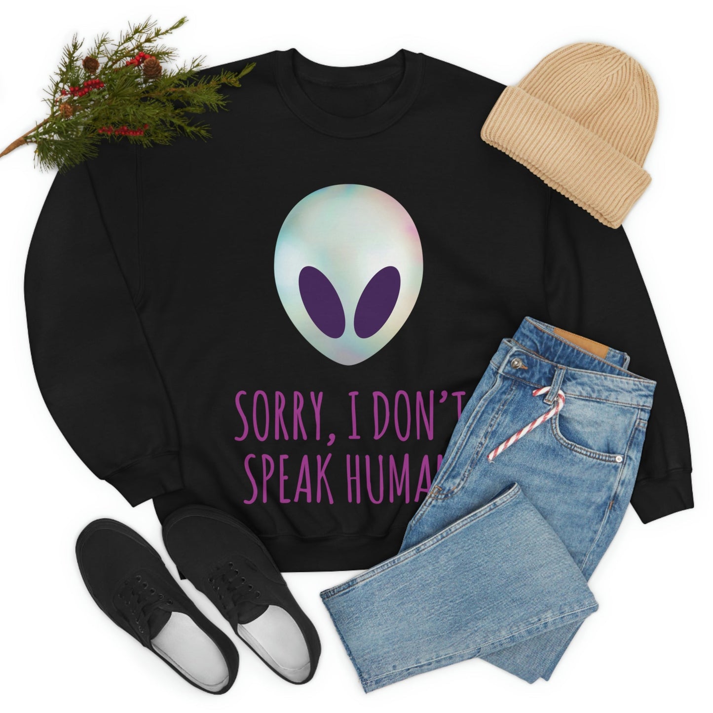 Sorry I Don` Speak Human Funny Aliens UFO Unisex Heavy Blend™ Crewneck Sweatshirt Ichaku [Perfect Gifts Selection]