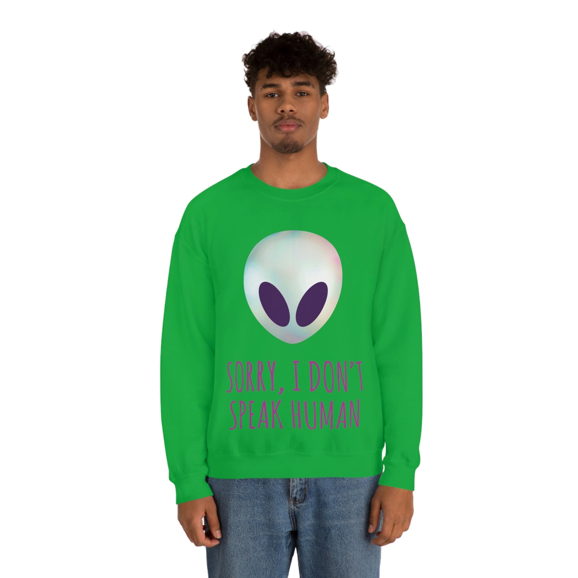 Sorry I Don` Speak Human Funny Aliens UFO Unisex Heavy Blend™ Crewneck Sweatshirt Ichaku [Perfect Gifts Selection]