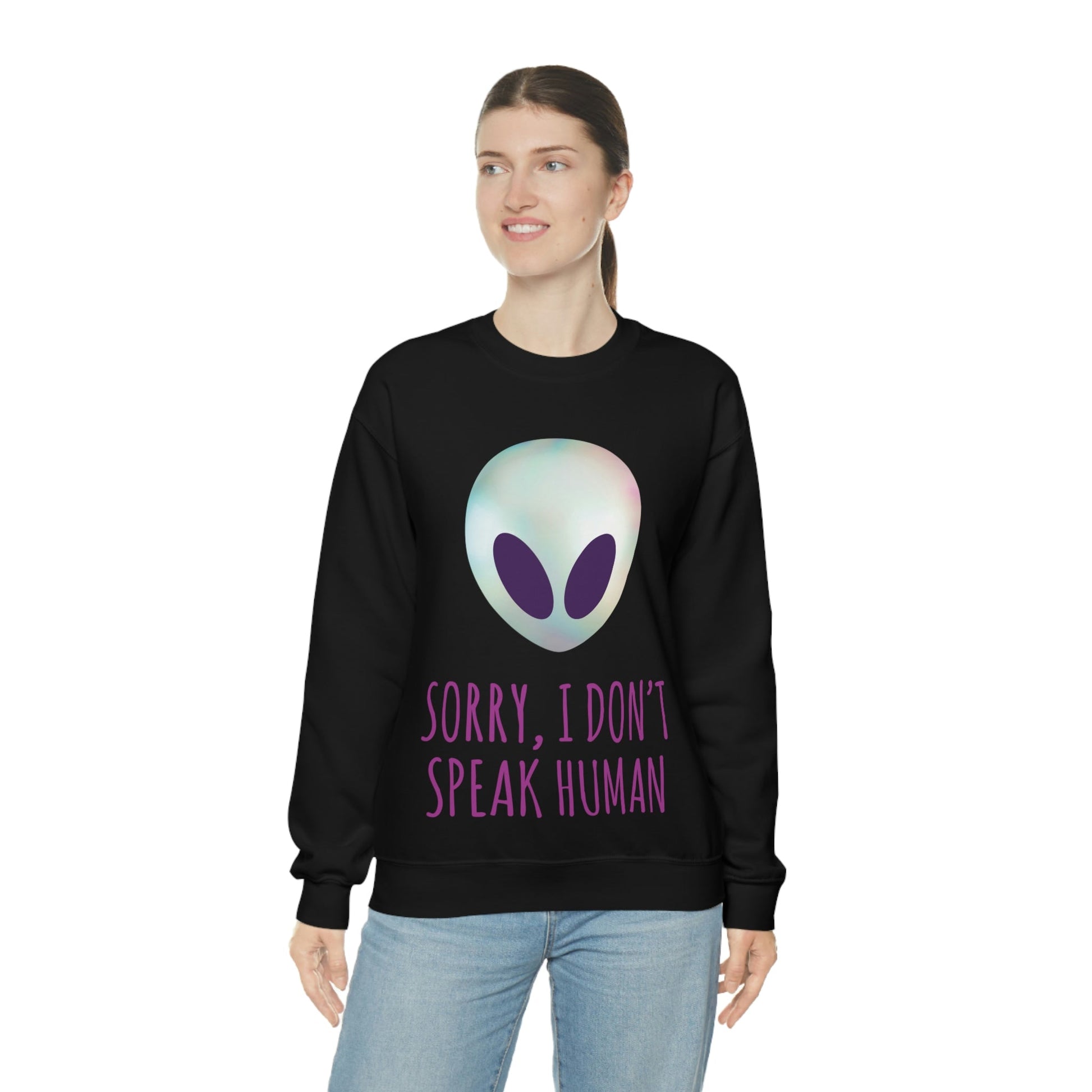 Sorry I Don` Speak Human Funny Aliens UFO Unisex Heavy Blend™ Crewneck Sweatshirt Ichaku [Perfect Gifts Selection]