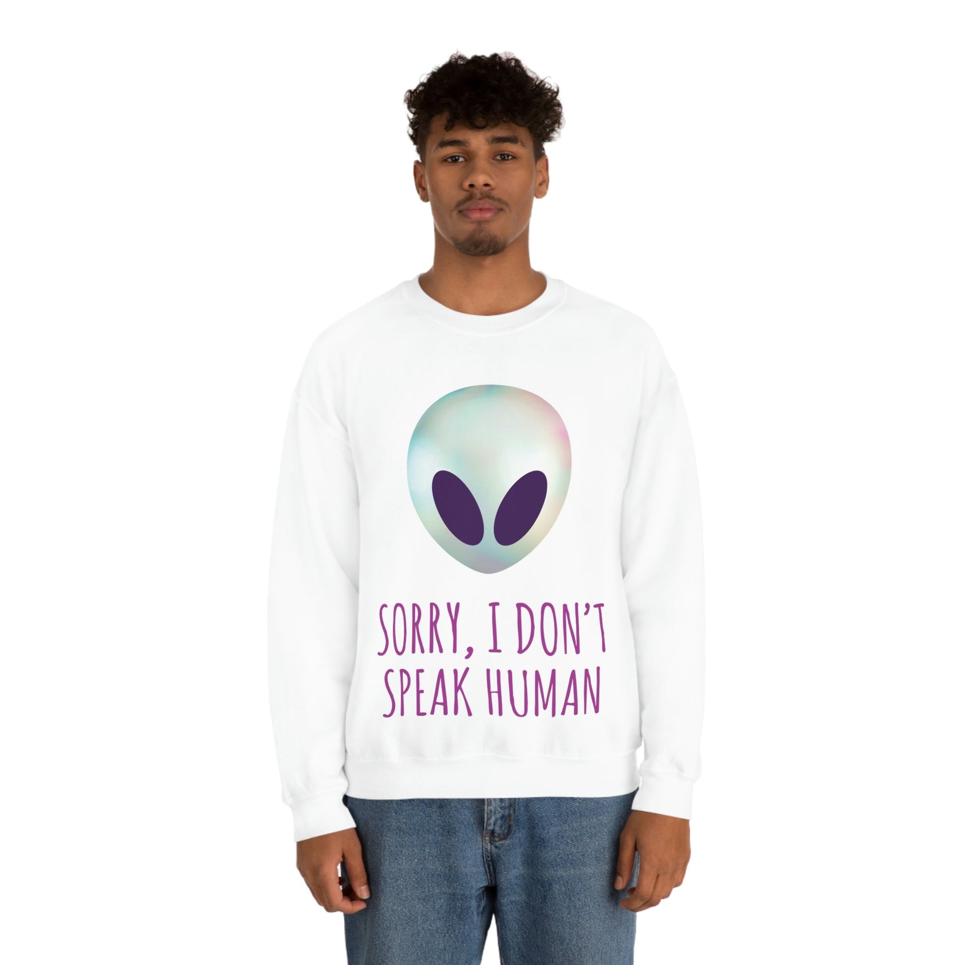 Sorry I Don` Speak Human Funny Aliens UFO Unisex Heavy Blend™ Crewneck Sweatshirt Ichaku [Perfect Gifts Selection]