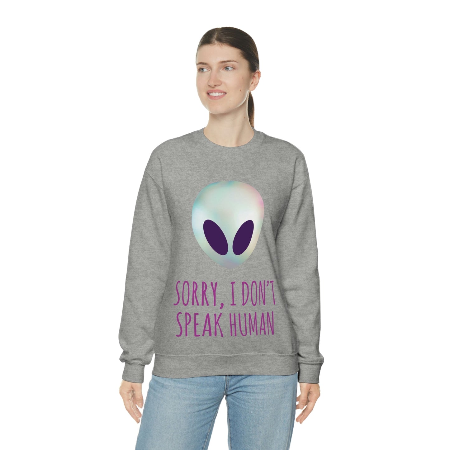 Sorry I Don` Speak Human Funny Aliens UFO Unisex Heavy Blend™ Crewneck Sweatshirt Ichaku [Perfect Gifts Selection]