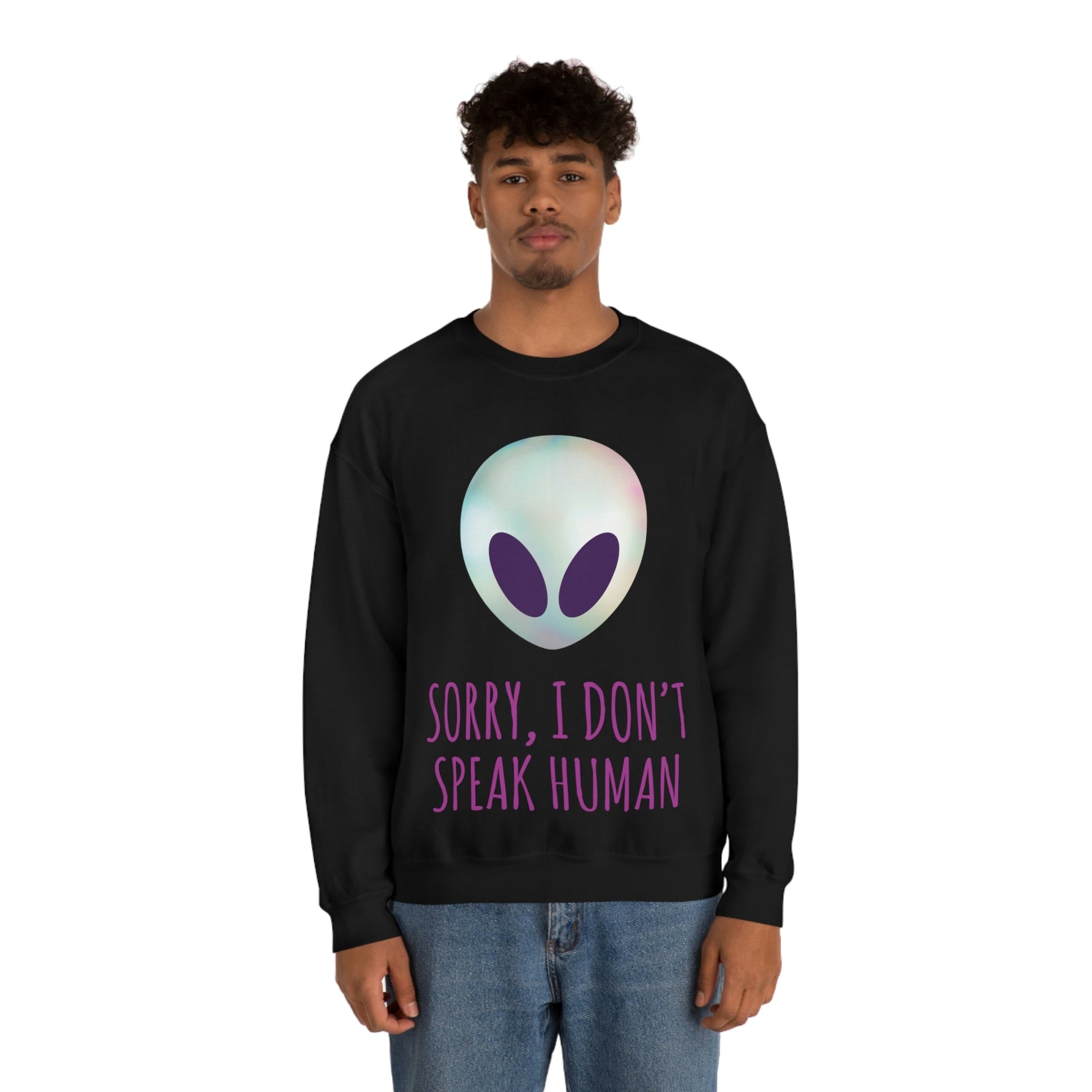 Sorry I Don` Speak Human Funny Aliens UFO Unisex Heavy Blend™ Crewneck Sweatshirt Ichaku [Perfect Gifts Selection]