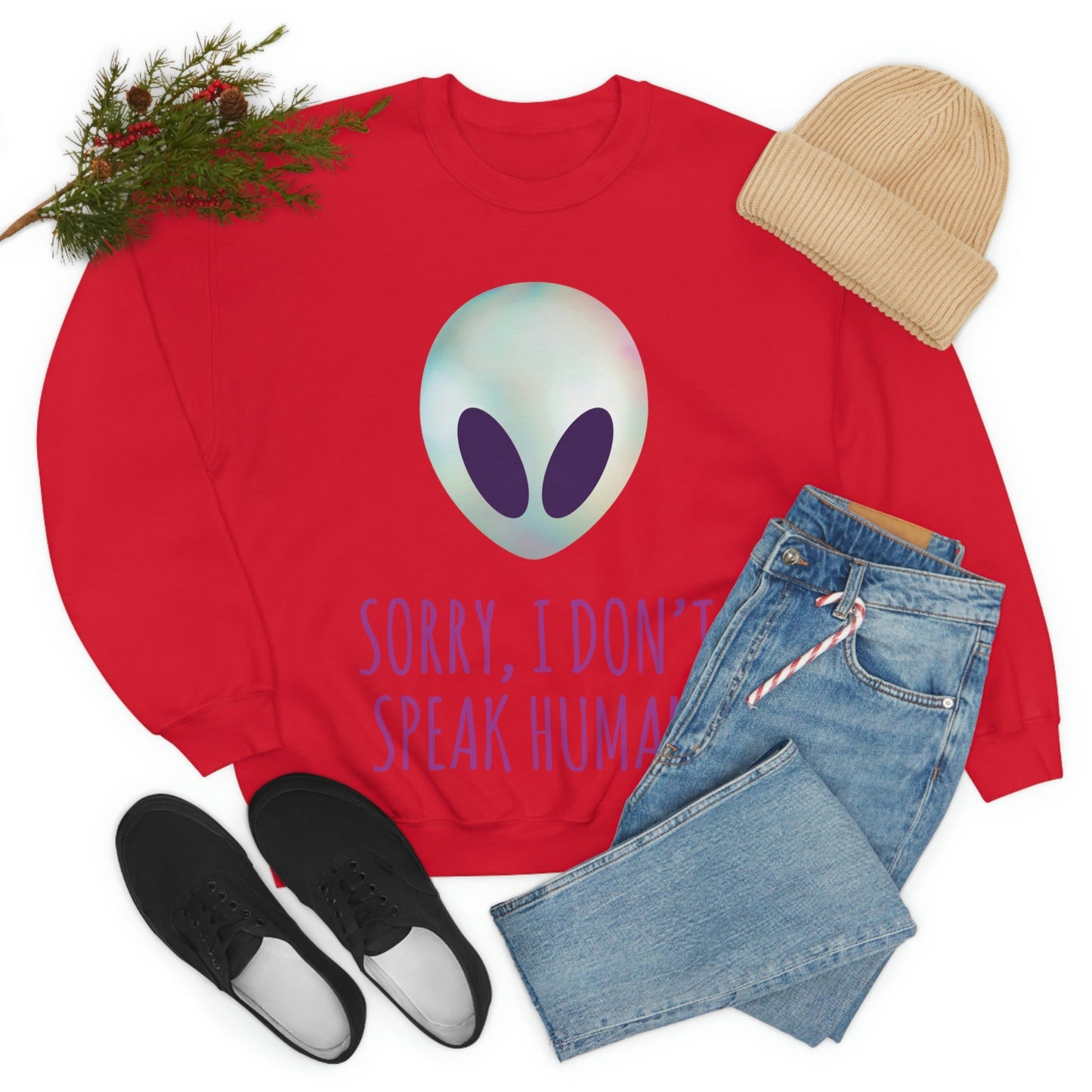 Sorry I Don` Speak Human Funny Aliens UFO Unisex Heavy Blend™ Crewneck Sweatshirt Ichaku [Perfect Gifts Selection]