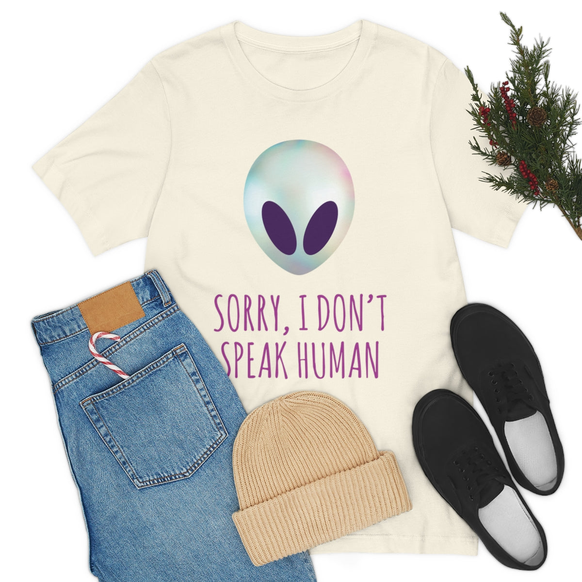 Sorry I Don` Speak Human Funny Aliens UFO Unisex Jersey Short Sleeve T-Shirt Ichaku [Perfect Gifts Selection]