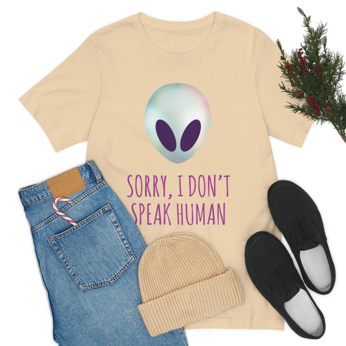 Sorry I Don` Speak Human Funny Aliens UFO Unisex Jersey Short Sleeve T-Shirt Ichaku [Perfect Gifts Selection]