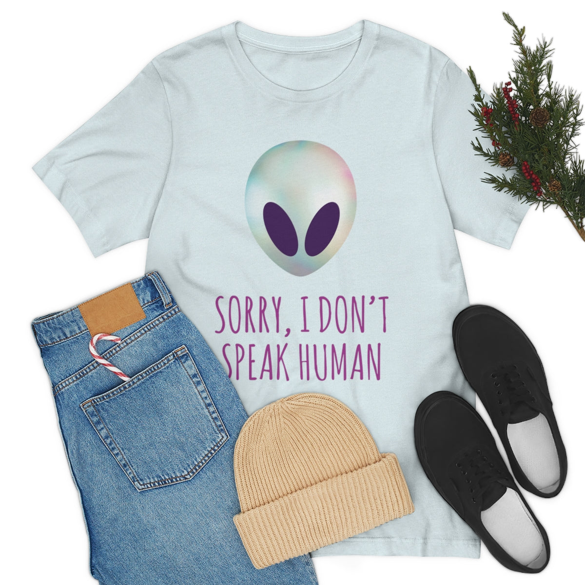 Sorry I Don` Speak Human Funny Aliens UFO Unisex Jersey Short Sleeve T-Shirt Ichaku [Perfect Gifts Selection]