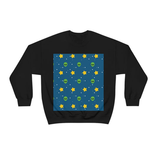 Space Pattern With Aliens UFO Movie Unisex Heavy Blend™ Crewneck Sweatshirt Ichaku [Perfect Gifts Selection]