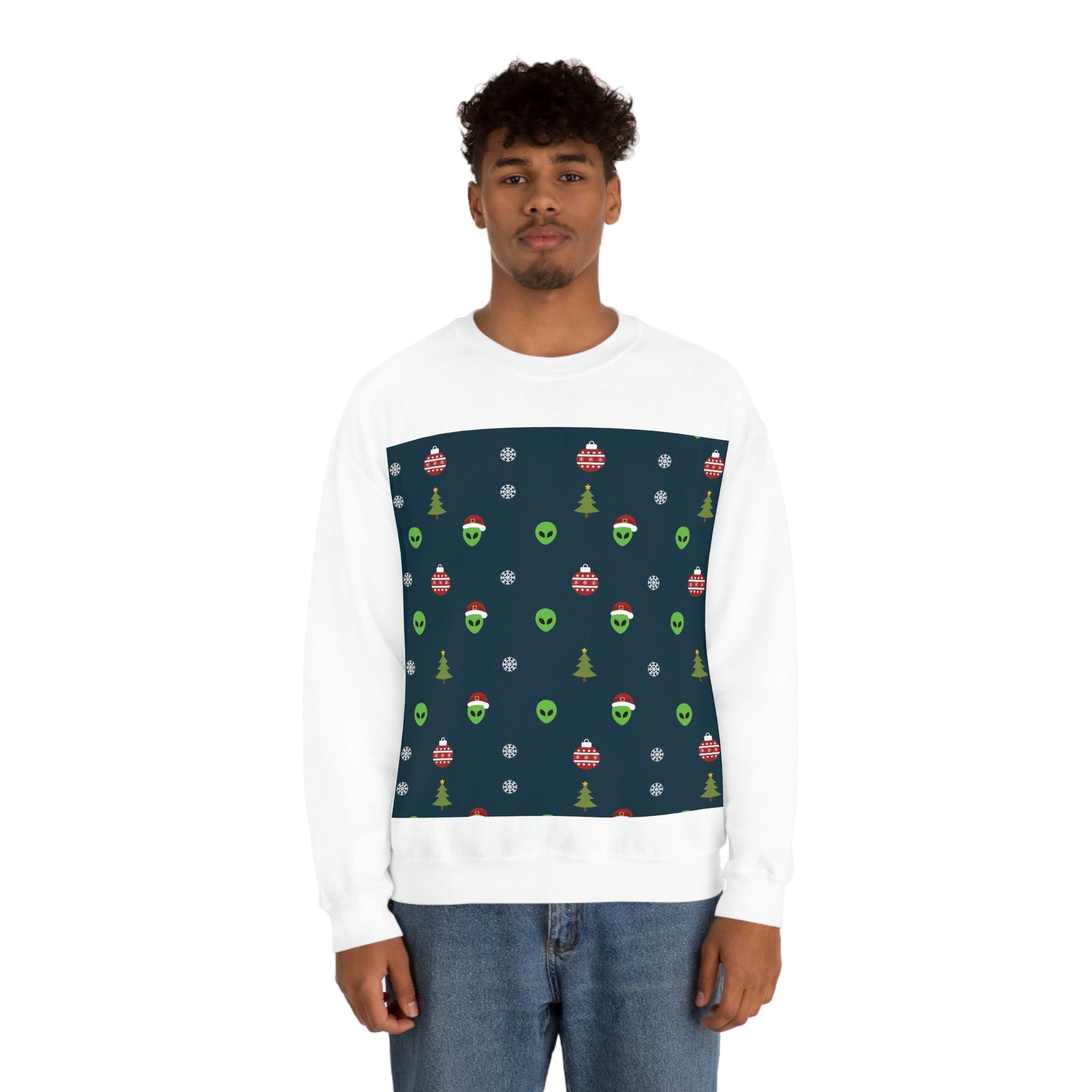 Space Pattern With Aliens UFO Movie Unisex Heavy Blend™ Crewneck Sweatshirt Ichaku [Perfect Gifts Selection]