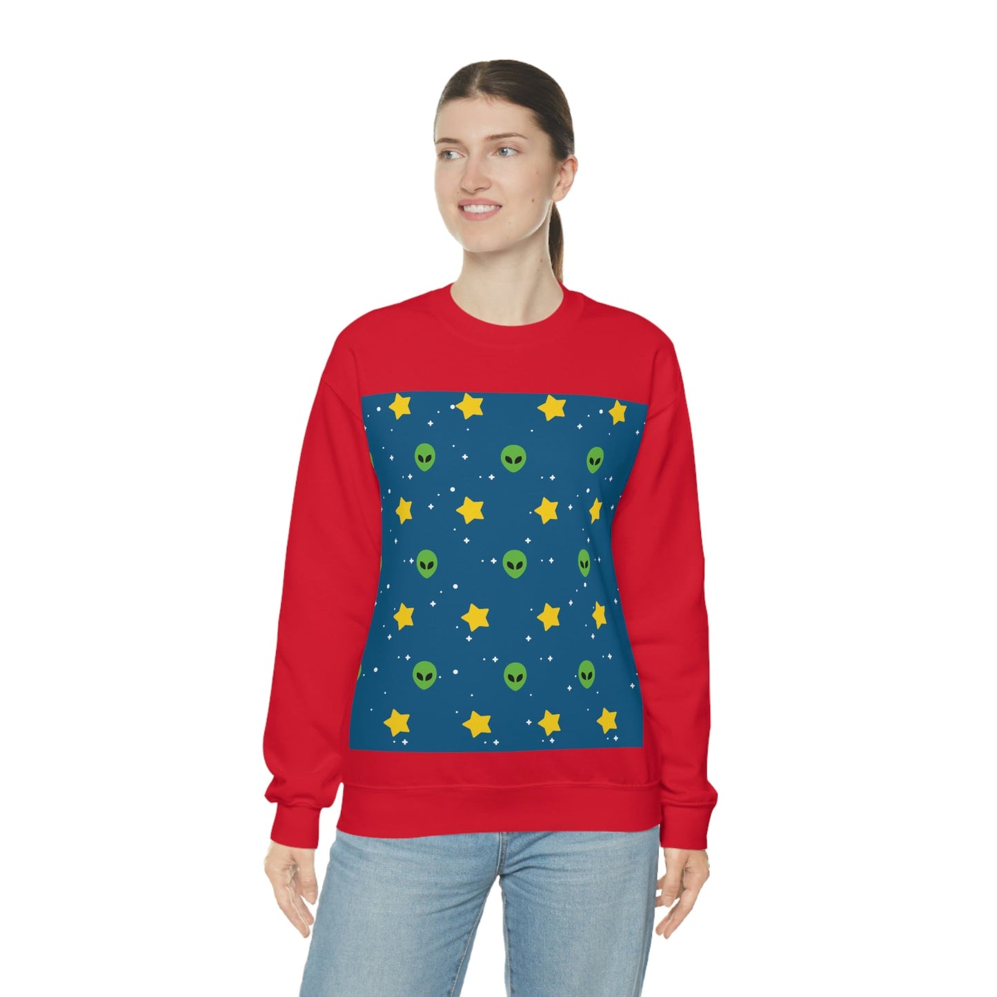 Space Pattern With Aliens UFO Movie Unisex Heavy Blend™ Crewneck Sweatshirt Ichaku [Perfect Gifts Selection]