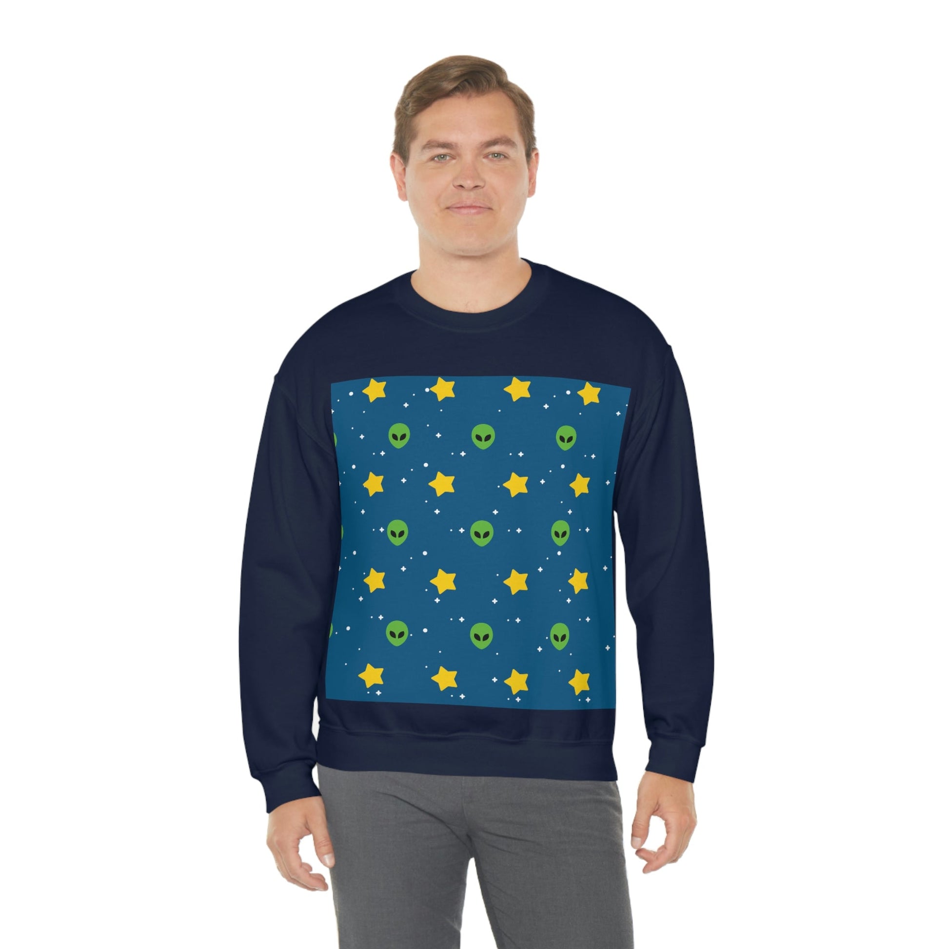 Space Pattern With Aliens UFO Movie Unisex Heavy Blend™ Crewneck Sweatshirt Ichaku [Perfect Gifts Selection]