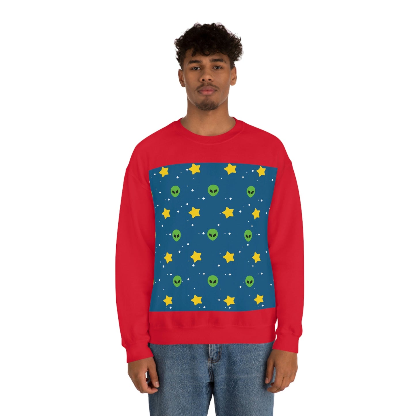 Space Pattern With Aliens UFO Movie Unisex Heavy Blend™ Crewneck Sweatshirt Ichaku [Perfect Gifts Selection]