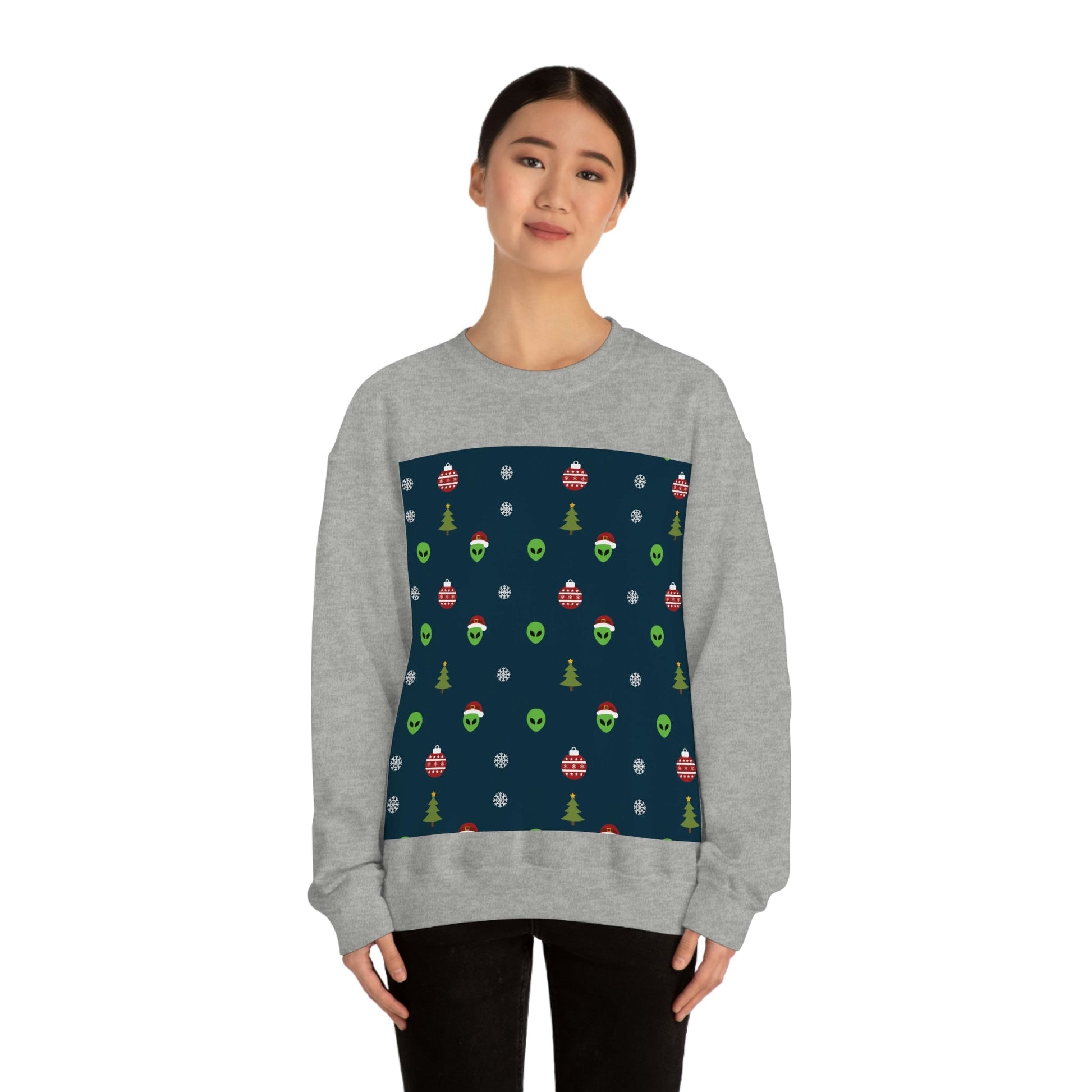 Space Pattern With Aliens UFO Movie Unisex Heavy Blend™ Crewneck Sweatshirt Ichaku [Perfect Gifts Selection]