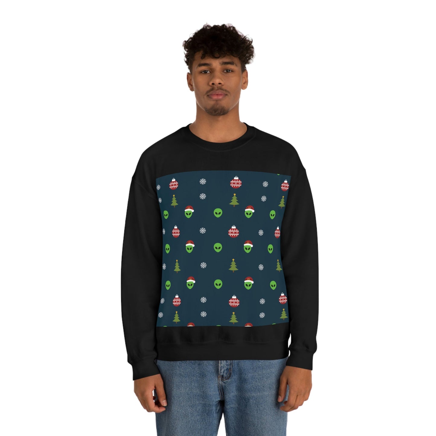 Space Pattern With Aliens UFO Movie Unisex Heavy Blend™ Crewneck Sweatshirt Ichaku [Perfect Gifts Selection]