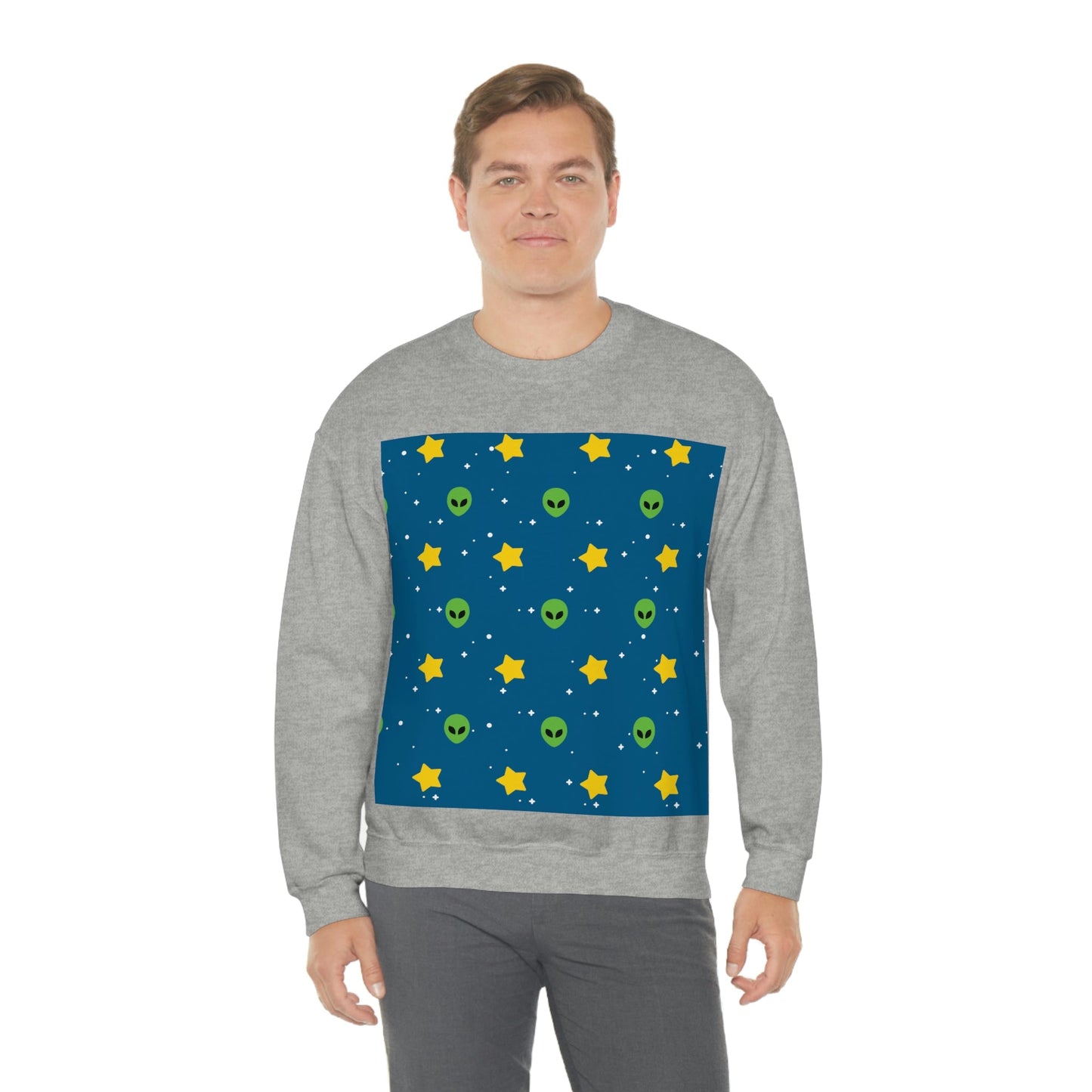 Space Pattern With Aliens UFO Movie Unisex Heavy Blend™ Crewneck Sweatshirt Ichaku [Perfect Gifts Selection]