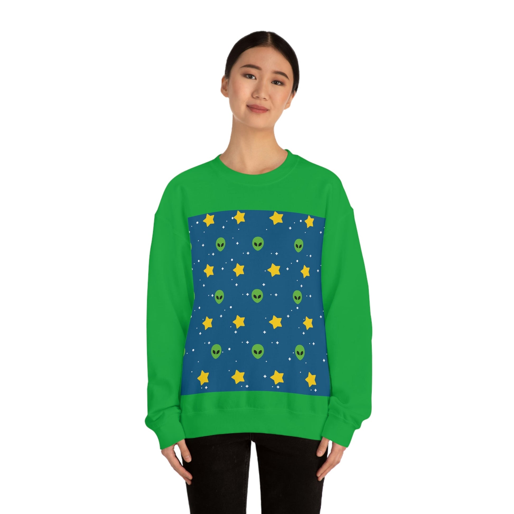 Space Pattern With Aliens UFO Movie Unisex Heavy Blend™ Crewneck Sweatshirt Ichaku [Perfect Gifts Selection]