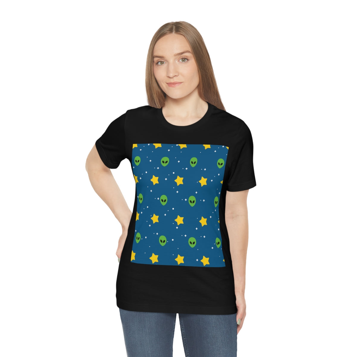 Space Pattern With Aliens UFO Movie Unisex Jersey Short Sleeve T-Shirt Ichaku [Perfect Gifts Selection]