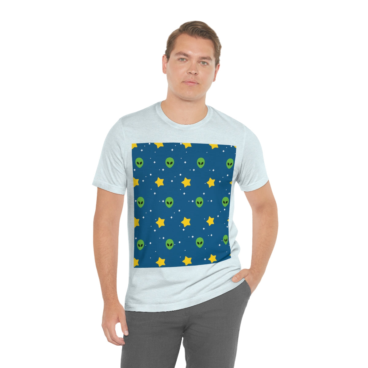 Space Pattern With Aliens UFO Movie Unisex Jersey Short Sleeve T-Shirt Ichaku [Perfect Gifts Selection]