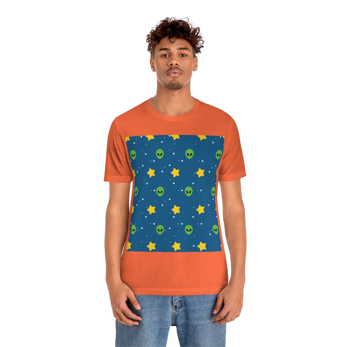 Space Pattern With Aliens UFO Movie Unisex Jersey Short Sleeve T-Shirt Ichaku [Perfect Gifts Selection]