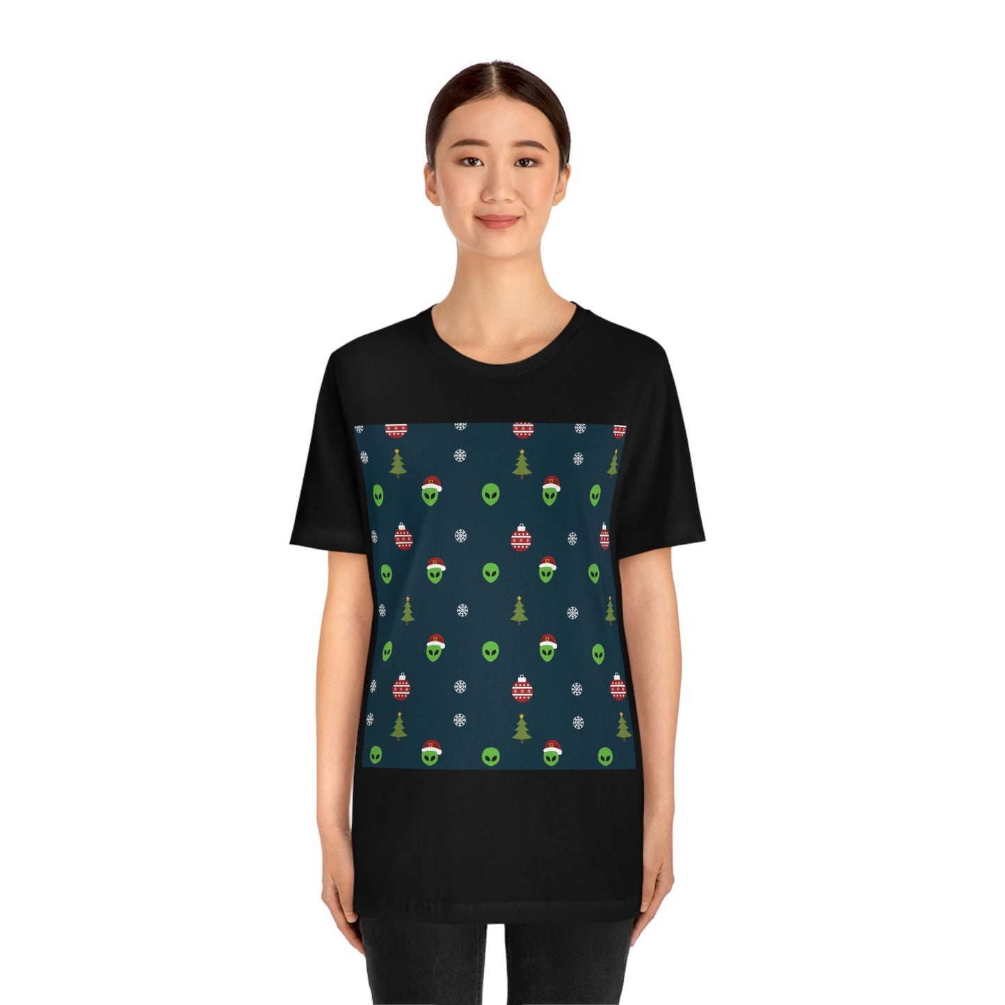 Space Pattern With Aliens UFO Movie Unisex Jersey Short Sleeve T-Shirt Ichaku [Perfect Gifts Selection]