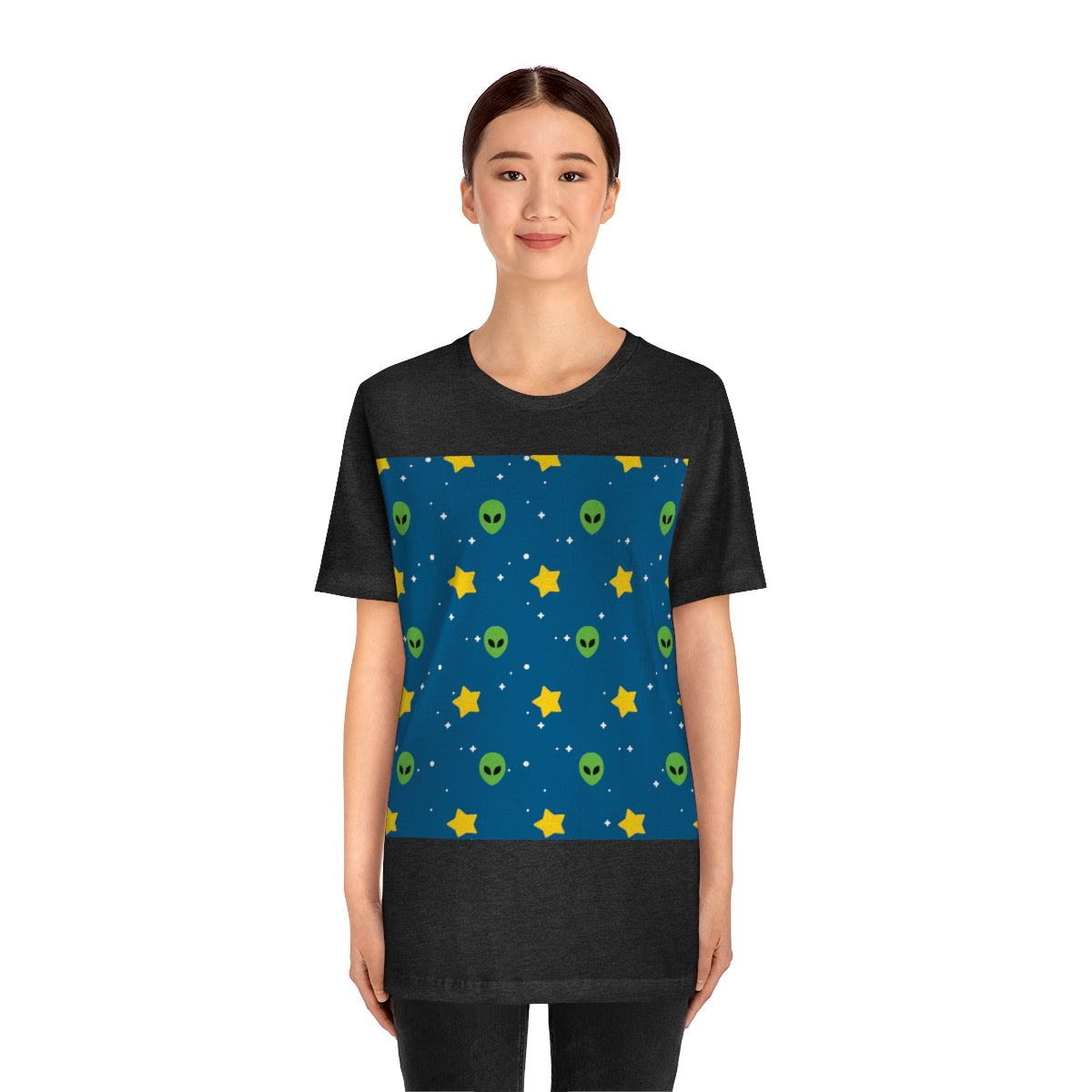 Space Pattern With Aliens UFO Movie Unisex Jersey Short Sleeve T-Shirt Ichaku [Perfect Gifts Selection]