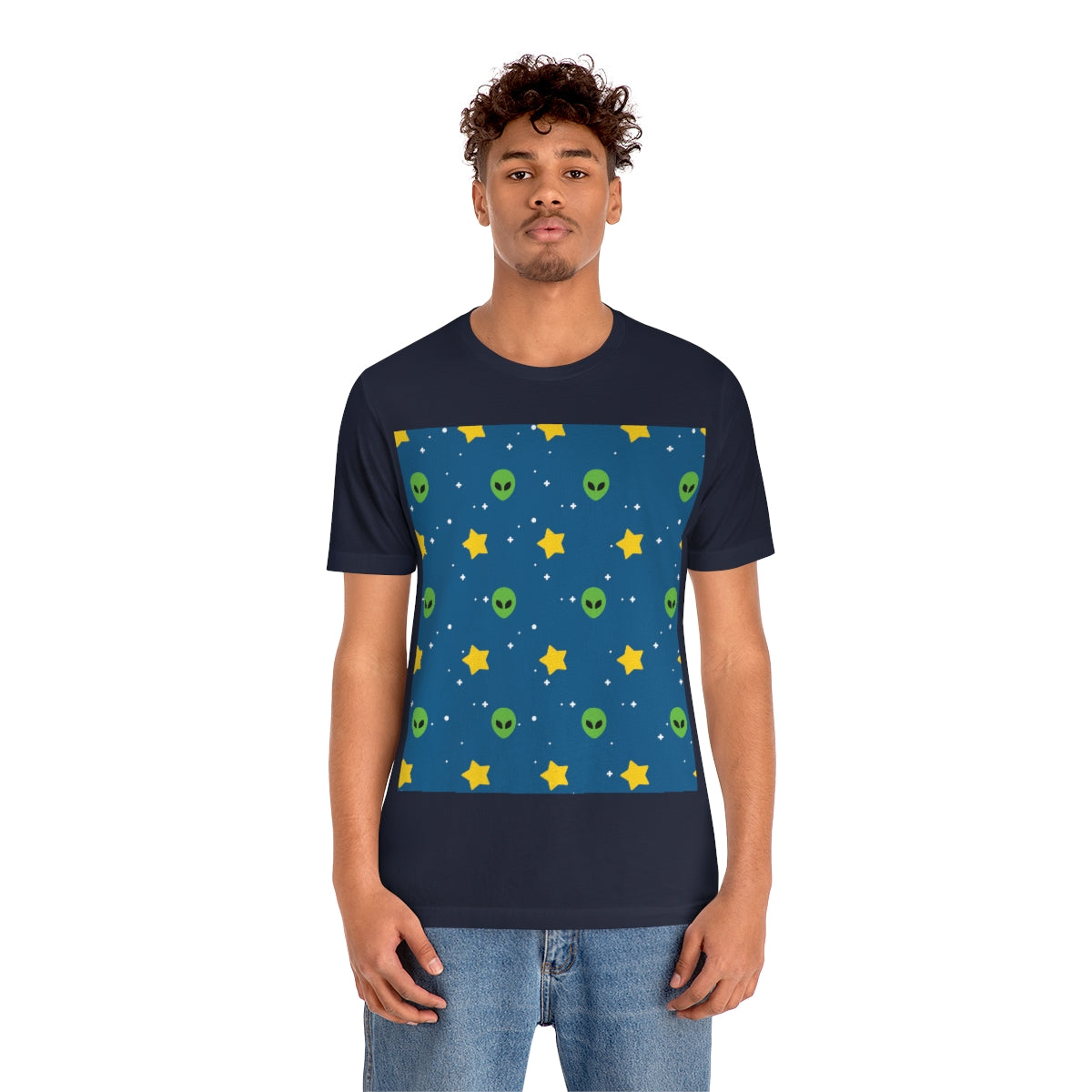 Space Pattern With Aliens UFO Movie Unisex Jersey Short Sleeve T-Shirt Ichaku [Perfect Gifts Selection]