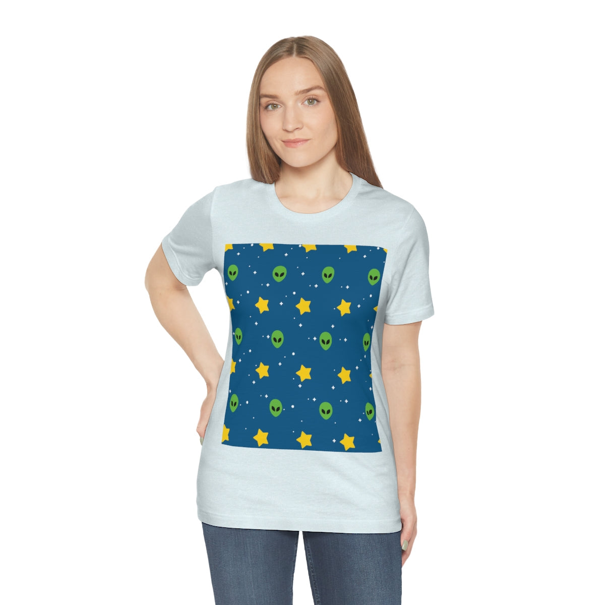Space Pattern With Aliens UFO Movie Unisex Jersey Short Sleeve T-Shirt Ichaku [Perfect Gifts Selection]
