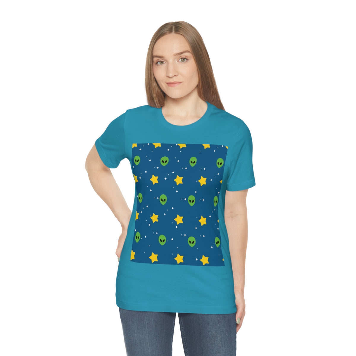 Space Pattern With Aliens UFO Movie Unisex Jersey Short Sleeve T-Shirt Ichaku [Perfect Gifts Selection]