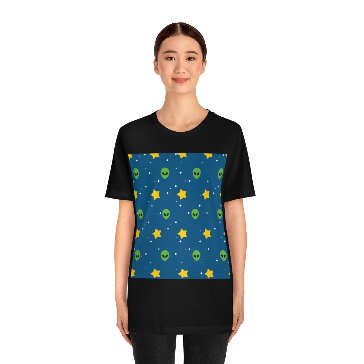 Space Pattern With Aliens UFO Movie Unisex Jersey Short Sleeve T-Shirt Ichaku [Perfect Gifts Selection]