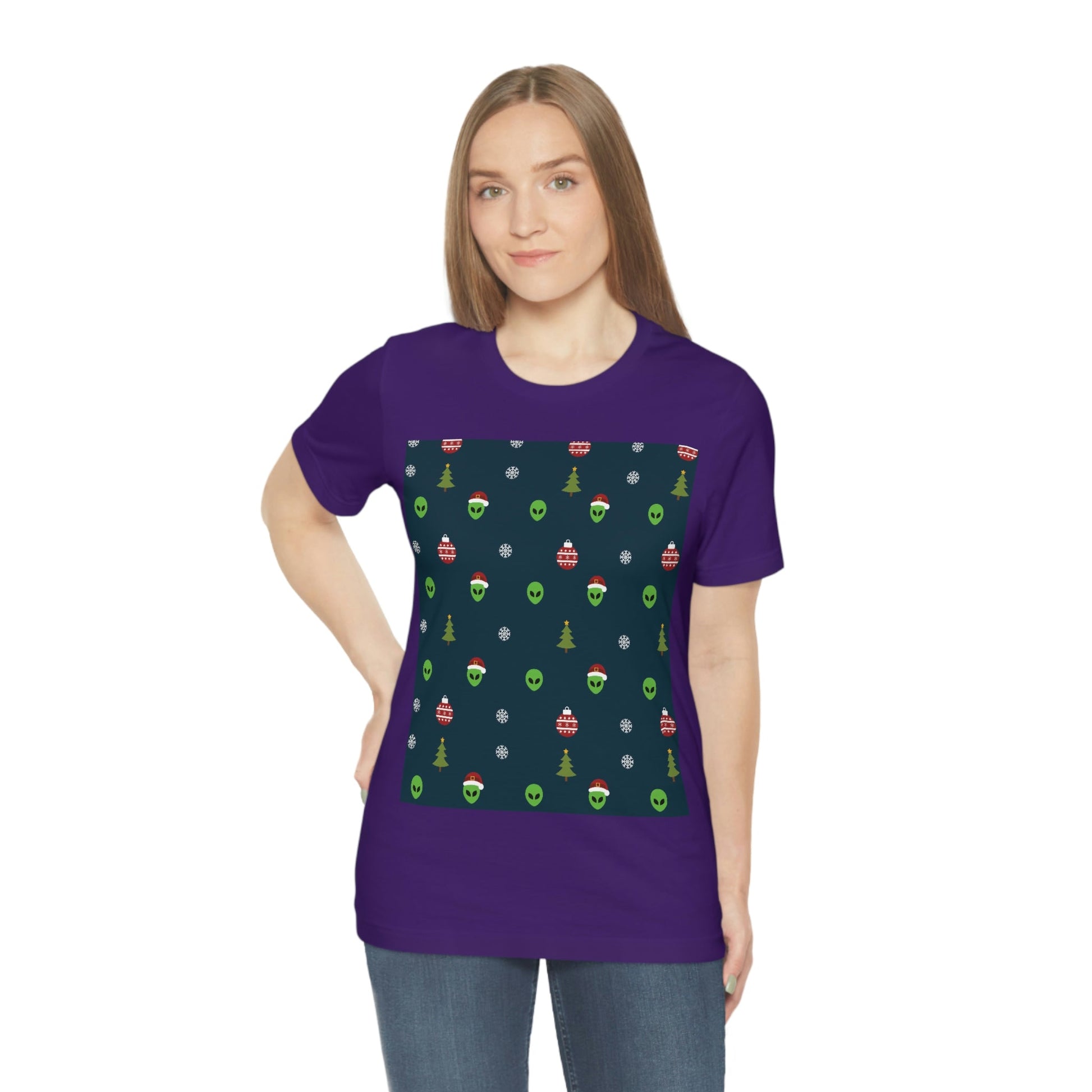 Space Pattern With Aliens UFO Movie Unisex Jersey Short Sleeve T-Shirt Ichaku [Perfect Gifts Selection]