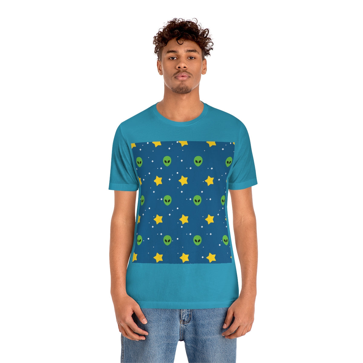 Space Pattern With Aliens UFO Movie Unisex Jersey Short Sleeve T-Shirt Ichaku [Perfect Gifts Selection]