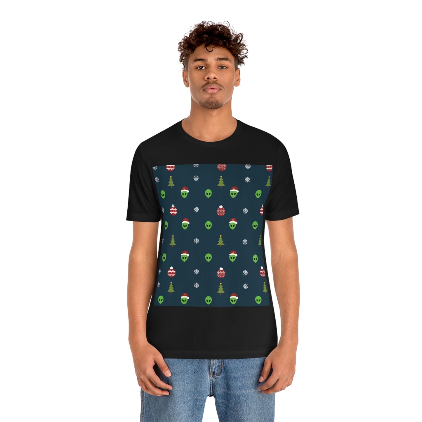 Space Pattern With Aliens UFO Movie Unisex Jersey Short Sleeve T-Shirt Ichaku [Perfect Gifts Selection]