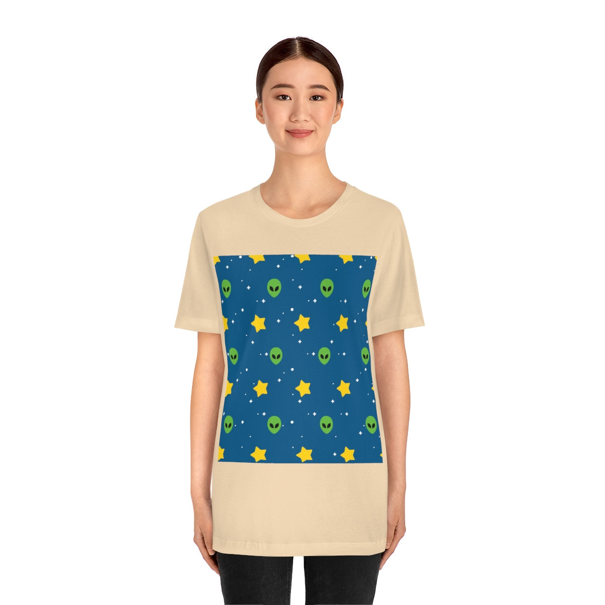 Space Pattern With Aliens UFO Movie Unisex Jersey Short Sleeve T-Shirt Ichaku [Perfect Gifts Selection]