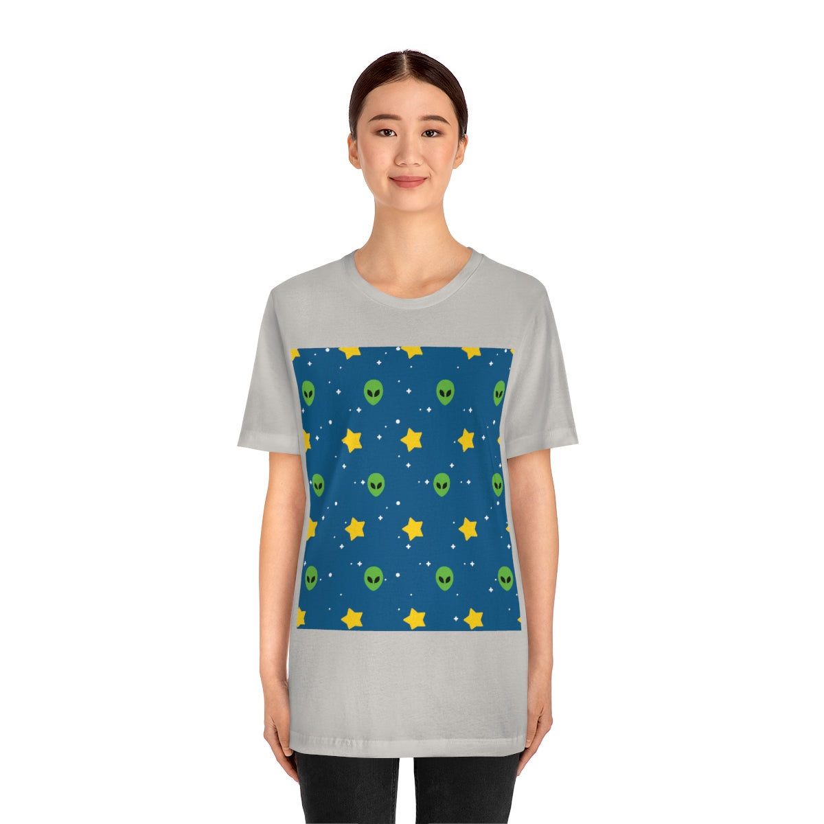 Space Pattern With Aliens UFO Movie Unisex Jersey Short Sleeve T-Shirt Ichaku [Perfect Gifts Selection]