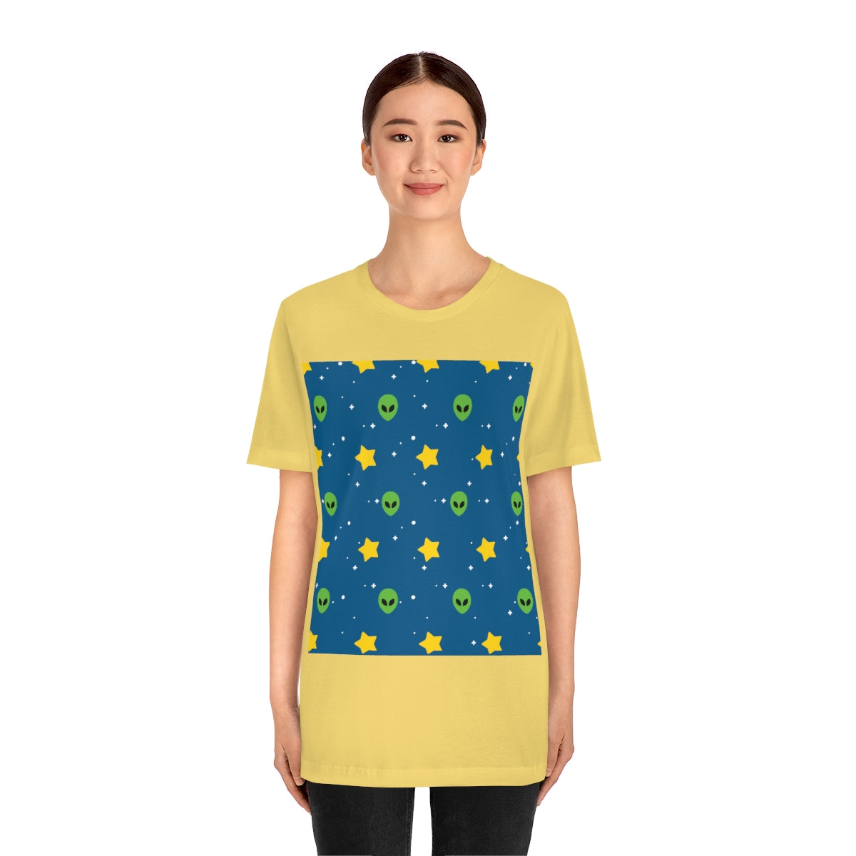 Space Pattern With Aliens UFO Movie Unisex Jersey Short Sleeve T-Shirt Ichaku [Perfect Gifts Selection]