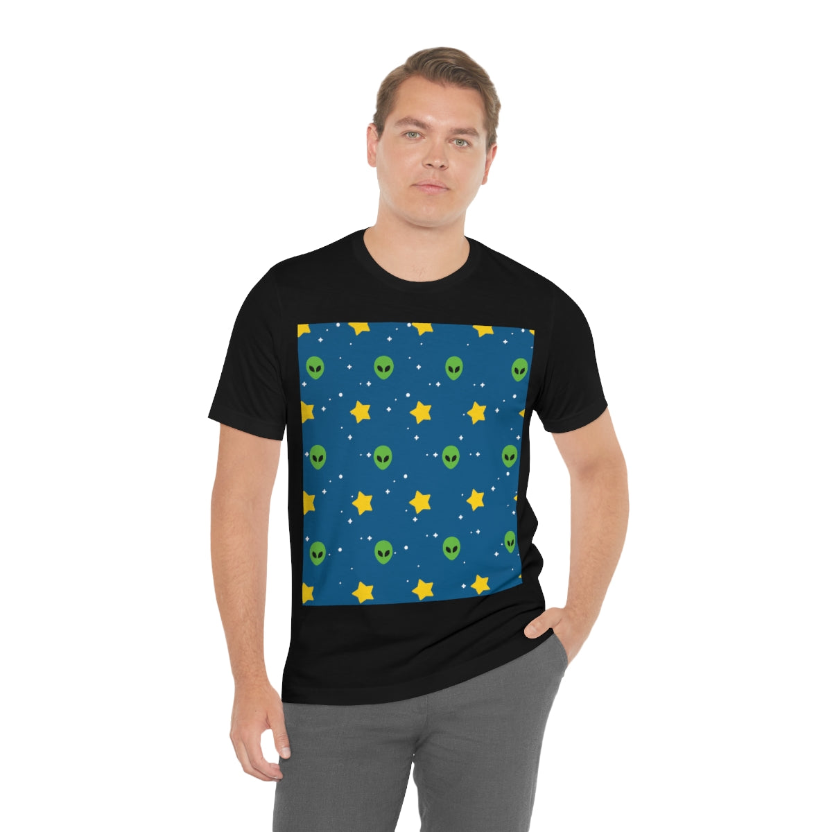 Space Pattern With Aliens UFO Movie Unisex Jersey Short Sleeve T-Shirt Ichaku [Perfect Gifts Selection]