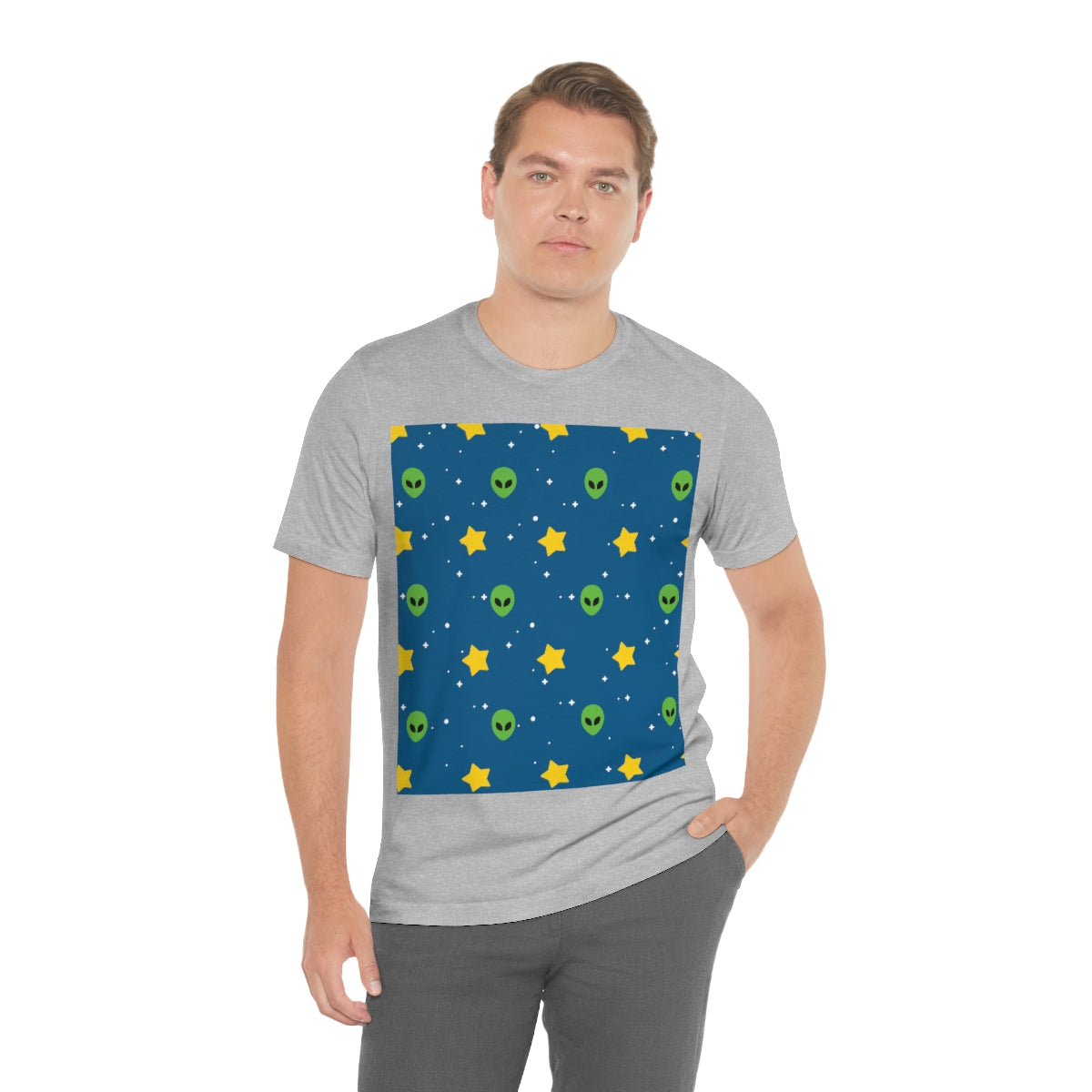 Space Pattern With Aliens UFO Movie Unisex Jersey Short Sleeve T-Shirt Ichaku [Perfect Gifts Selection]