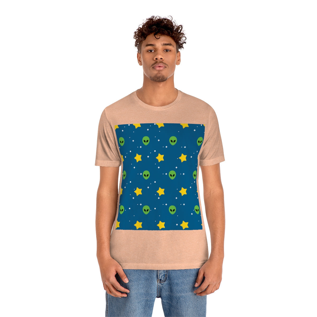 Space Pattern With Aliens UFO Movie Unisex Jersey Short Sleeve T-Shirt Ichaku [Perfect Gifts Selection]