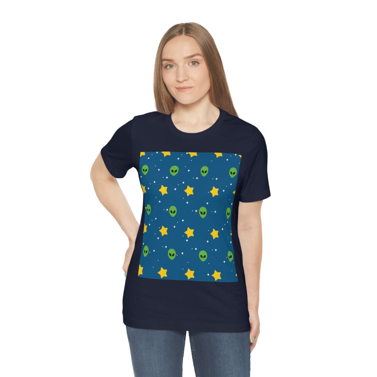 Space Pattern With Aliens UFO Movie Unisex Jersey Short Sleeve T-Shirt Ichaku [Perfect Gifts Selection]