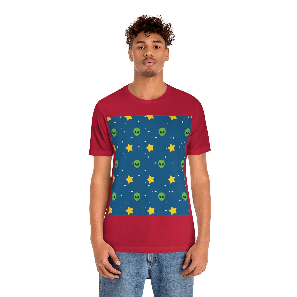 Space Pattern With Aliens UFO Movie Unisex Jersey Short Sleeve T-Shirt Ichaku [Perfect Gifts Selection]