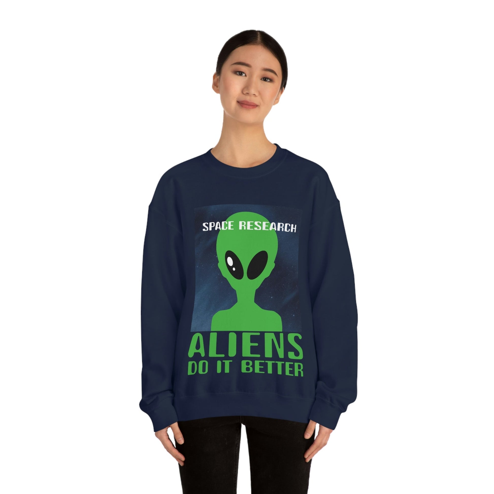 Space Research UFO Aliens Funny Quotes Unisex Heavy Blend™ Crewneck Sweatshirt Ichaku [Perfect Gifts Selection]