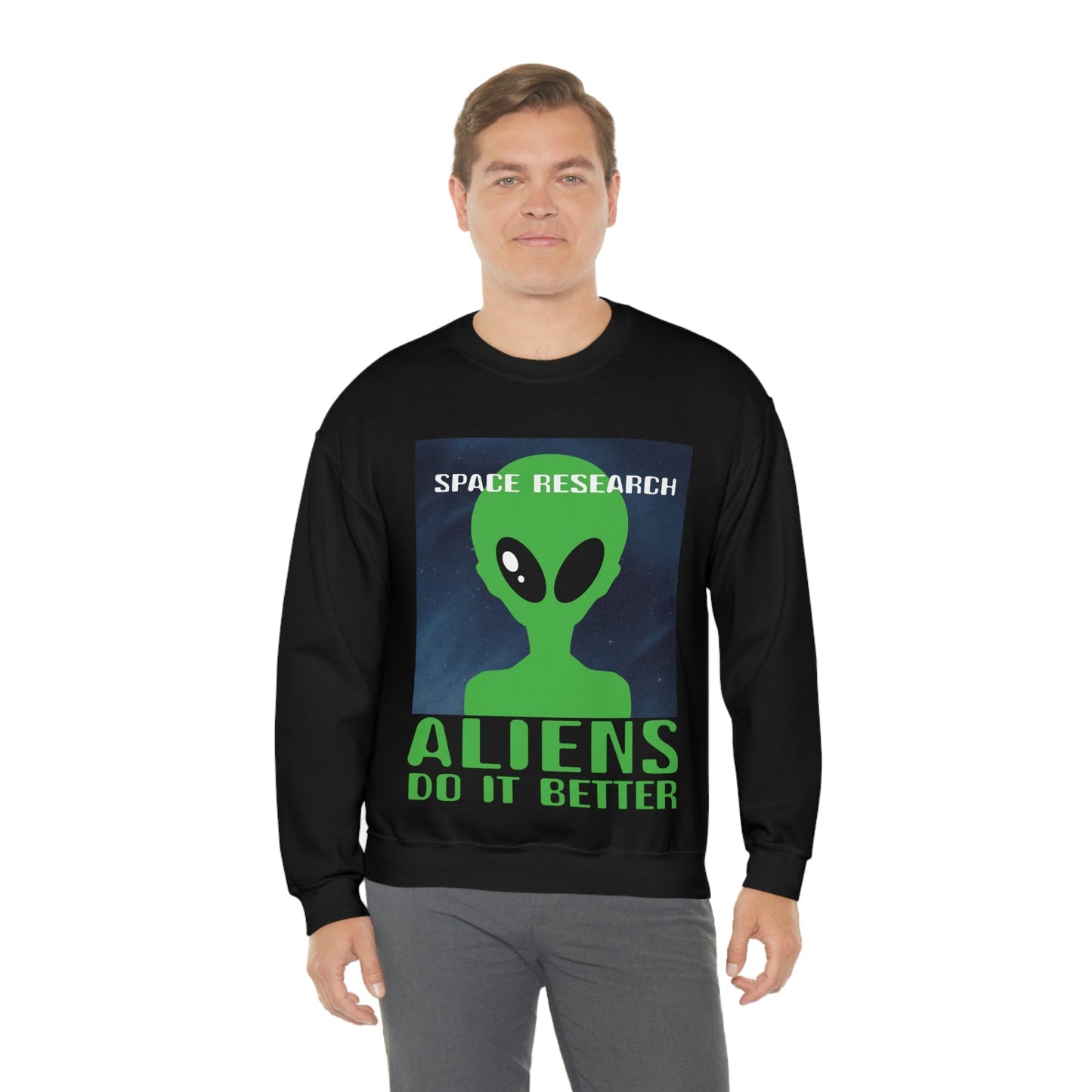 Space Research UFO Aliens Funny Quotes Unisex Heavy Blend™ Crewneck Sweatshirt Ichaku [Perfect Gifts Selection]